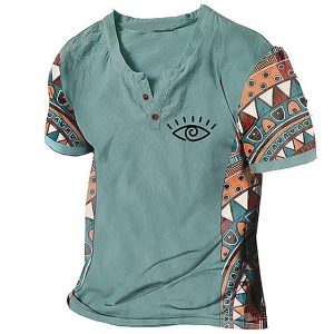 Men's Henley T-Shirt Retro Ethnic Graphic Print Casual Short Sleeve Top, T-Shirts, , COTOSEN, Apparel Online, Cheap Clothes, Buy Now
