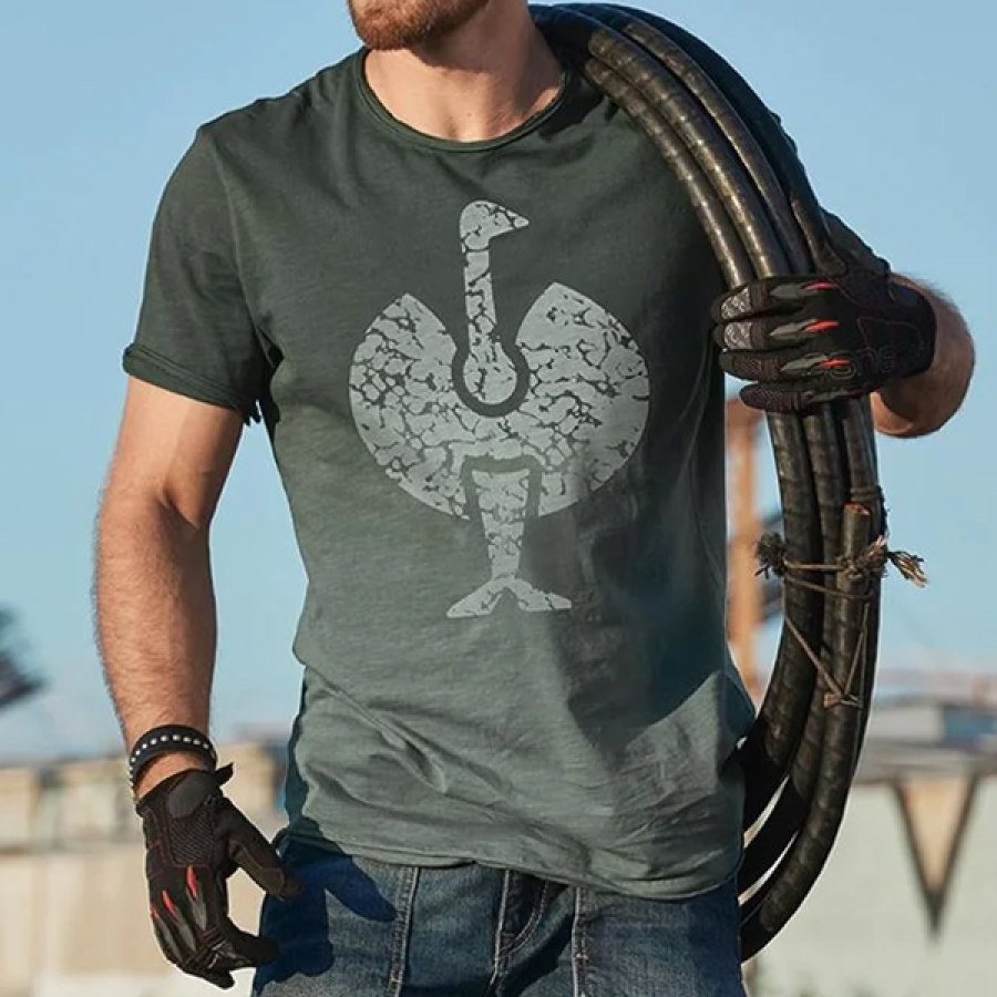 Es Men's Round Neck T-shirt Retro Wash Print Casual Tactical Short Sleeved T-shirt, T-Shirts, , COTOSEN, Apparel Online, Cheap Clothes, Buy Now