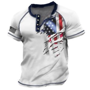 Men's Outdoor Tactical Henley Shirt American Flag Print Raglan Sleeve Casual Short Sleeve T-shirt, T-Shirts, , COTOSEN, Apparel Online, Cheap Clothes, Buy Now