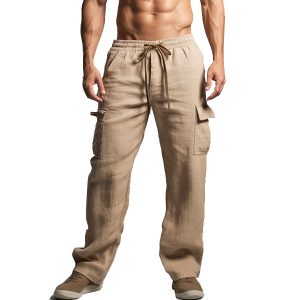 Men's Cargo Pants Linen Pants Trousers Drawstring Elastic Waist Multi Pocket Plain Comfort Breathable Outdoor Daily, Pants, , COTOSEN, Apparel Online, Cheap Clothes, Buy Now