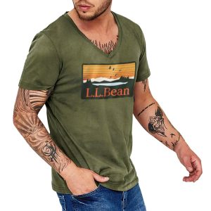 Llbean Men's Cotton T-shirt Tactical Outdoor Retro Wash Print V Neck Short Sleeve Tee, T-Shirts, , COTOSEN, Apparel Online, Cheap Clothes, Buy Now