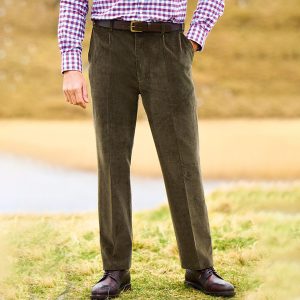 Men Cord Trousers Dark Green House Of Bruar Single Pleat Cord Trousers Heavyweight Daily Pants Gentleman Style, Pants, , COTOSEN, Apparel Online, Cheap Clothes, Buy Now