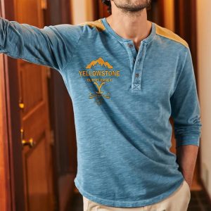Men's Henley T-Shirt Vintage Yellowstone Print Henley Long Sleeve T-Shirt, T-Shirts, , COTOSEN, Apparel Online, Cheap Clothes, Buy Now