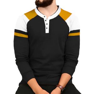 Men's Retro Colorblock Henley Collar Casual Long Sleeve Top, T-Shirts, , COTOSEN, Apparel Online, Cheap Clothes, Buy Now