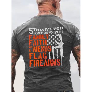 5 Things You Don't Mess Men's American Flag Print V Cotton Shirt, T-Shirts, , COTOSEN, Apparel Online, Cheap Clothes, Buy Now