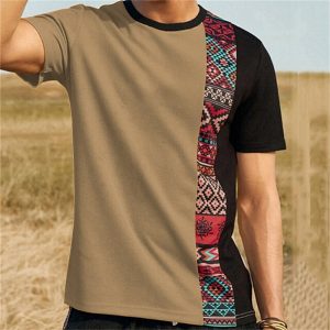 Men's Retro Ethnic Print Color Block Round Neck T-Shirt, T-Shirts, , COTOSEN, Apparel Online, Cheap Clothes, Buy Now
