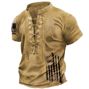 Men's Vintage American Flag Print Tie Collar T-Shirt, T-Shirts, , COTOSEN, Apparel Online, Cheap Clothes, Buy Now
