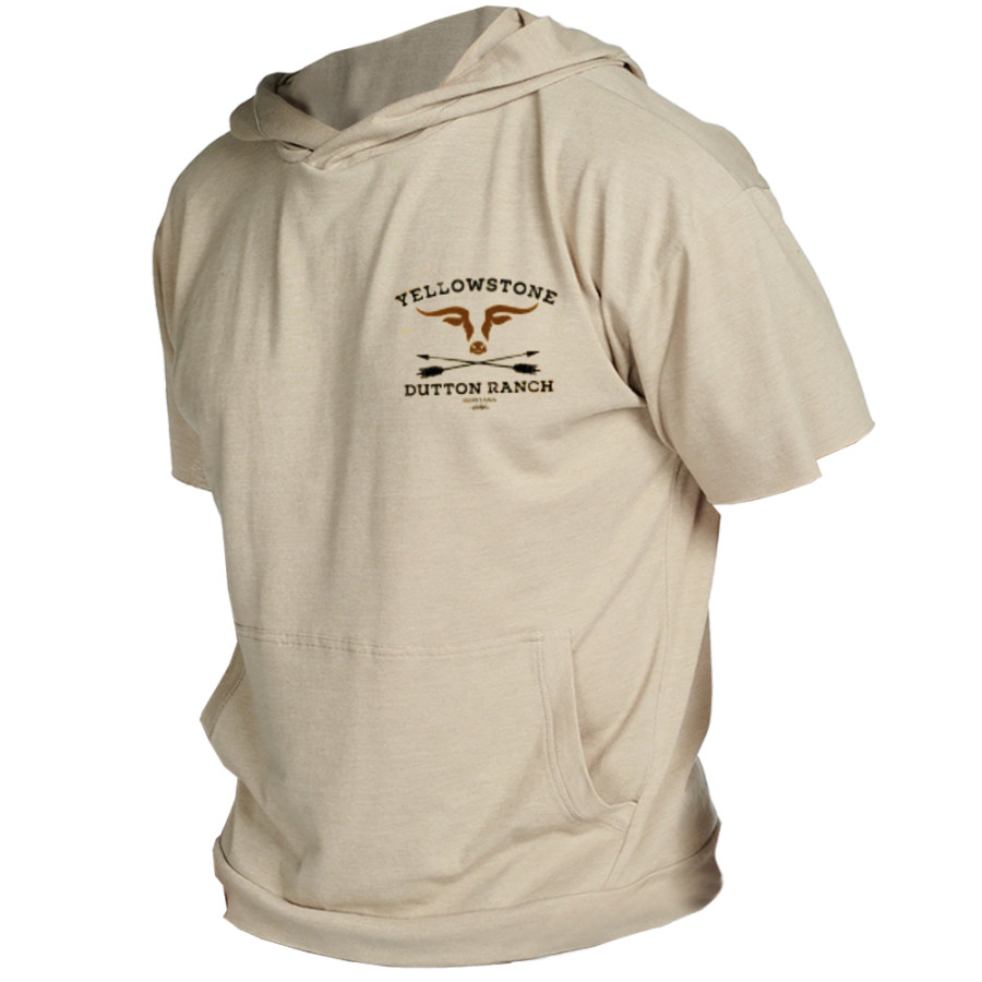 Men's Vintage Western Yellowstone Print Outdoor Solid Pocket Hoodie Casual Short Sleeve T-Shirt, T-Shirts, , COTOSEN, Apparel Online, Cheap Clothes, Buy Now