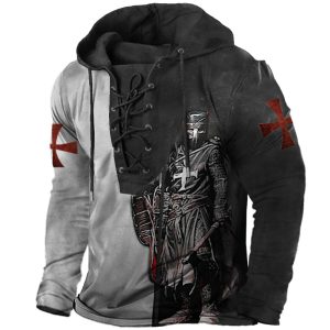 Men's Vintage Templar Cross Tie Hooded Long Sleeve T-Shirt, Hoodies & Sweatshirts, , COTOSEN, Apparel Online, Cheap Clothes, Buy Now