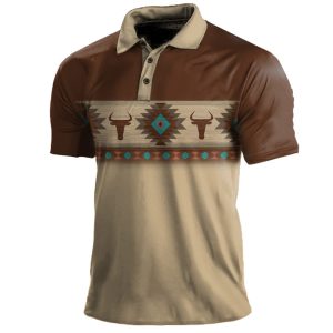 Men's Vintage American West Yellowstone Cowboy Print Polo Neck T-Shirt, T-Shirts, , COTOSEN, Apparel Online, Cheap Clothes, Buy Now