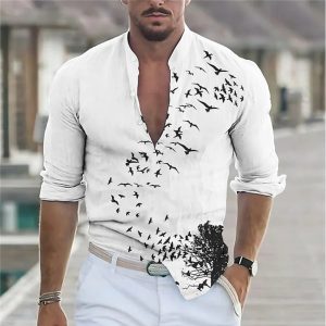 Men's Vintage Print Henley Collar Long Sleeve Shirt, T-Shirts, , COTOSEN, Apparel Online, Cheap Clothes, Buy Now