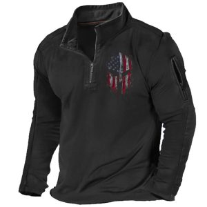 Men's Outdoor Sports Elastic Zipper Stand Collar Sweatshirt Skull Print Long Sleeves, T-Shirts, , COTOSEN, Apparel Online, Cheap Clothes, Buy Now