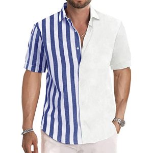 Men's Outdoor Casual Colorblock Stripe Printed Shirt Beach Shirt, T-Shirts, , COTOSEN, Apparel Online, Cheap Clothes, Buy Now