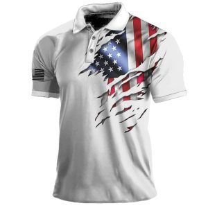 Men's Outdoor Tactical American Flag Print Polo Neck T-Shirt, T-Shirts, , COTOSEN, Apparel Online, Cheap Clothes, Buy Now