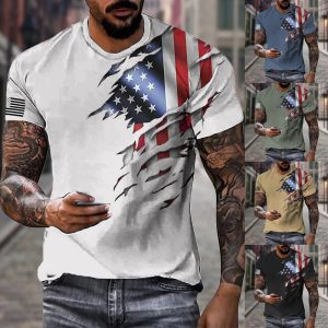 Men's Vintage American Flag 3D Print Crew Neck Casual T-Shirt, T-Shirts, , COTOSEN, Apparel Online, Cheap Clothes, Buy Now