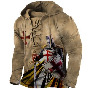 Men's Vintage Templar Cross Tie Hooded Long Sleeve T-Shirt, T-Shirts, , COTOSEN, Apparel Online, Cheap Clothes, Buy Now