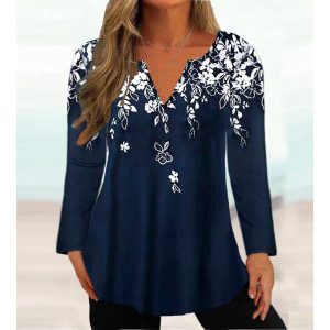 Women's Floral Plant Print V-neck Long-sleeved T-shirt, women tops, COTOSEN, Apparel Online, Cheap Clothes, Buy Now