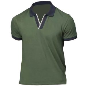Men's Retro Contrast Color V-neck Lapel Casual T-shirt, T-Shirts, , COTOSEN, Apparel Online, Cheap Clothes, Buy Now