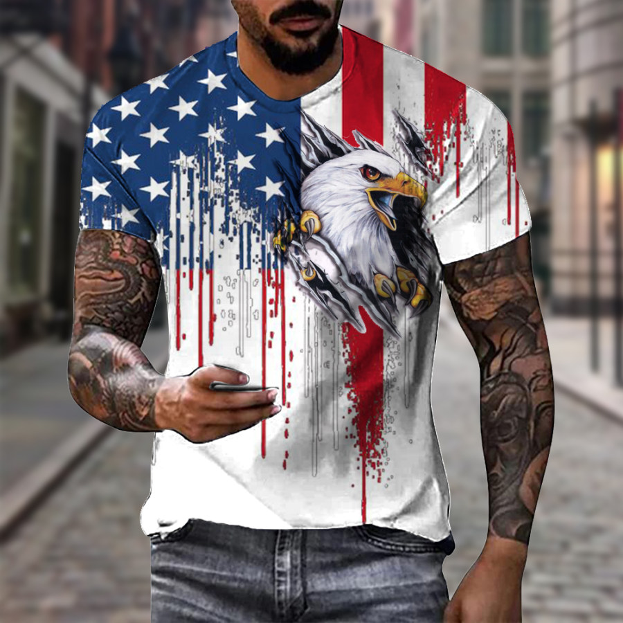 Men's Vintage American Flag Eagle Print Crew Neck T-Shirt, T-Shirts, , COTOSEN, Apparel Online, Cheap Clothes, Buy Now