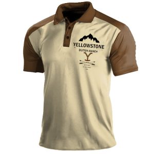 Men's Vintage American West Yellowstone Cowboy Print Polo Neck T-Shirt, T-Shirts, , COTOSEN, Apparel Online, Cheap Clothes, Buy Now