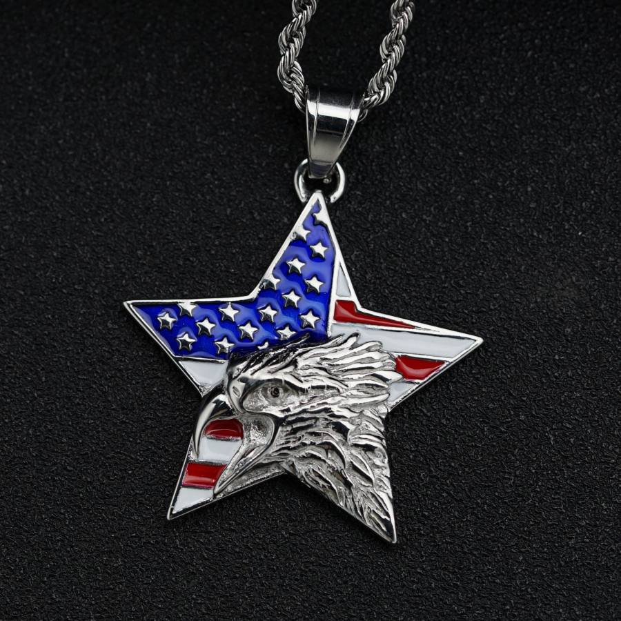 Stainless Steel Painted Rhinestone American Flag Eagle Pentacle Pendant (No Necklace), Necklace & Bracelet, , COTOSEN, Apparel Online, Cheap Clothes, Buy Now