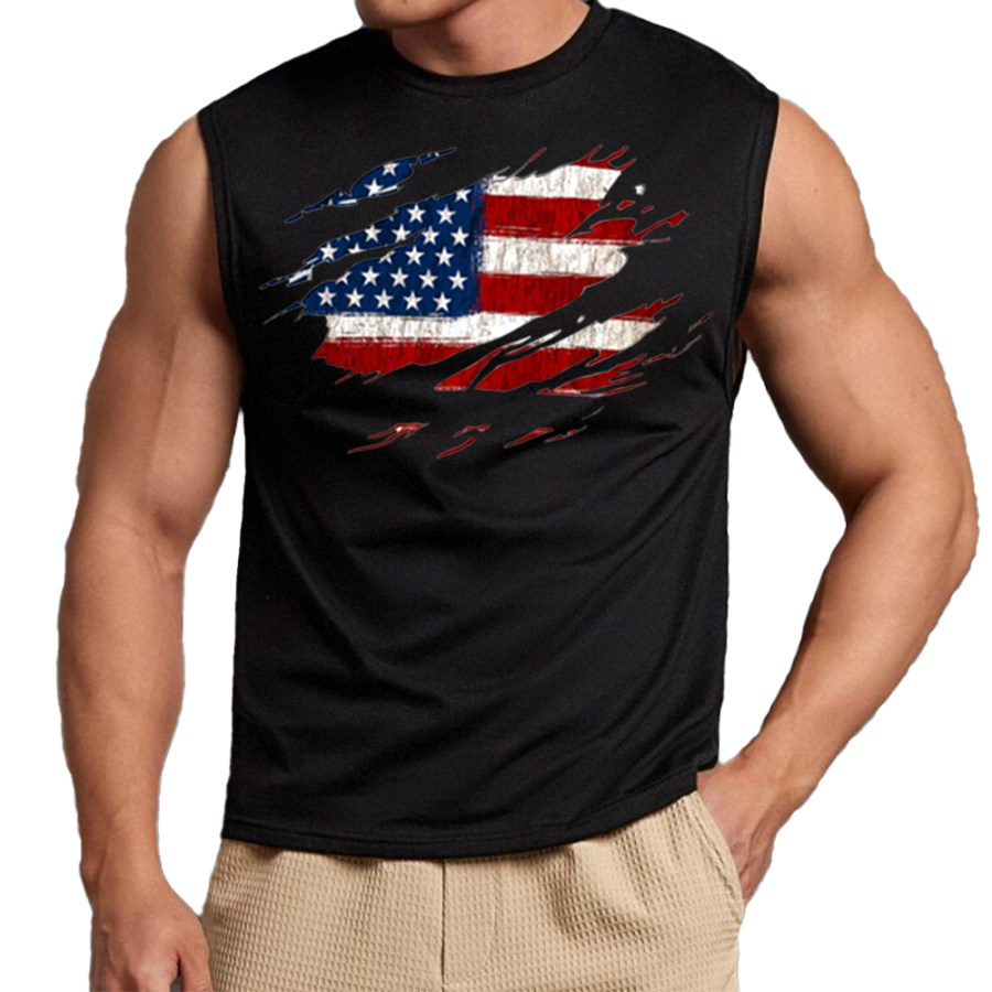 Men's Vintage American Flag Print Crewneck Tank Top, Tank Top, , COTOSEN, Apparel Online, Cheap Clothes, Buy Now
