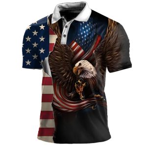 Men's Vintage American Flag Eagle Print Polo Neck T-Shirt, T-Shirts, , COTOSEN, Apparel Online, Cheap Clothes, Buy Now