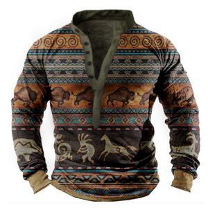 Men's Outdoor Vintage Print Long Sleeve T-Shirt, T-Shirts, , COTOSEN, Apparel Online, Cheap Clothes, Buy Now