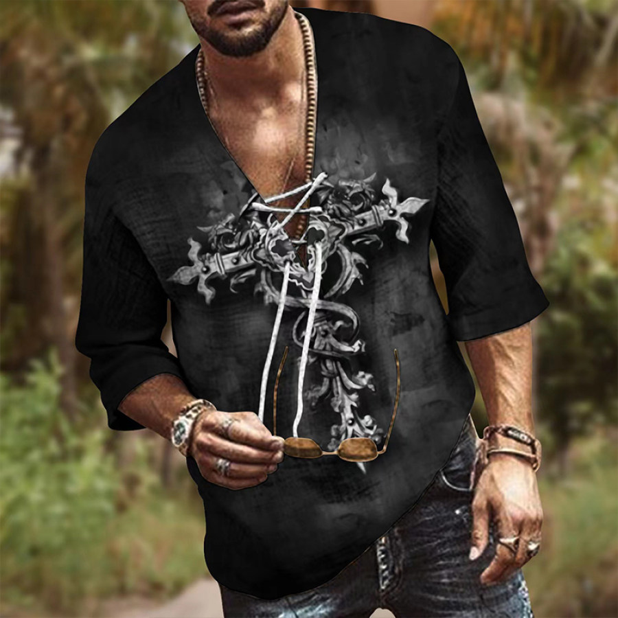 Men's Casual Loose Cotton And Linen Printed Long-sleeved T-shirt, T-Shirts, , COTOSEN, Apparel Online, Cheap Clothes, Buy Now