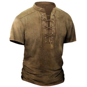 Men's Vintage Drawstring Short Sleeve T-Shirt, T-Shirts, , COTOSEN, Apparel Online, Cheap Clothes, Buy Now