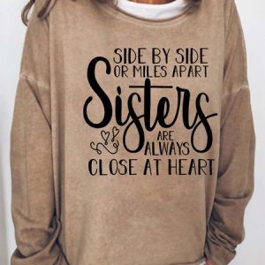 Women's Sisters Are Always Close At Heart Loose Sweatshirt, color:Brown|size:3XL, Lilicloth.com