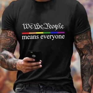 Men's Casual Cotton We The People Crew Neck T-Shirt, color:Black|size:3XL, Lilicloth.com