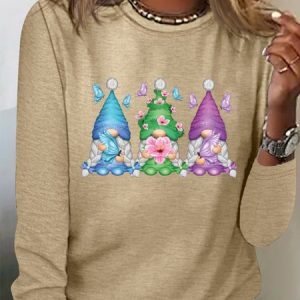 Women's Spring Cute Gnome Butterfly Casual Shirt, color:Khaki|size:3XL, Lilicloth.com