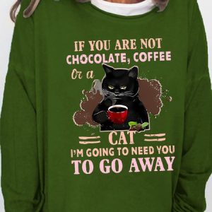 Women's Funny If You Are Not Coffee I Need You Go Away Black Cat Graphic Crew Neck Regular Fit Sweatshirt, color:Green|size:3XL, Lilicloth.com