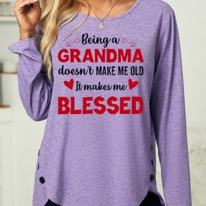 Women's Being A Grandma Letter Print Crew Neck Casual Loose Shirt, color:Purple|size:3XL, Lilicloth.com