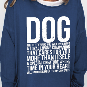 Women's Funny Dog Crew Neck Regular Fit Casual Cotton-Blend Sweatshirt, color:Dark Blue|size:3XL, Lilicloth.com