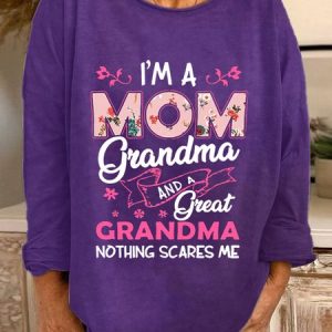 I'm A Mom Grandma and A Great Grandma Crew Neck Sweatshirt, color:Deep Purple|size:3XL, Lilicloth.com