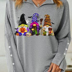 Women's Funny Gnome Halloween Shawl Collar Casual Sweatshirt, color:Gray|size:3XL, Lilicloth.com