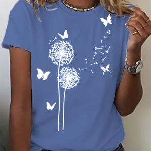 Crew Neck Loosen Short Sleeve T-Shirt, color:Blue|size:XS, Lilicloth.com