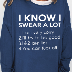 Women's I Know Swear A Lot Regular Fit Crew Neck Casual Sweatshirt, color:Dark Blue|size:3XL, Lilicloth.com