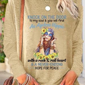 Women's hope For Peace Letters Casual Shirt, color:Khaki|size:3XL, Lilicloth.com