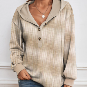 Striped Casual Hoodie Hoodie, color:Khaki|size:XXL, Lilicloth.com