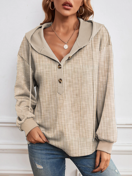 Striped Casual Hoodie Hoodie, color:Khaki|size:XXL, Lilicloth.com