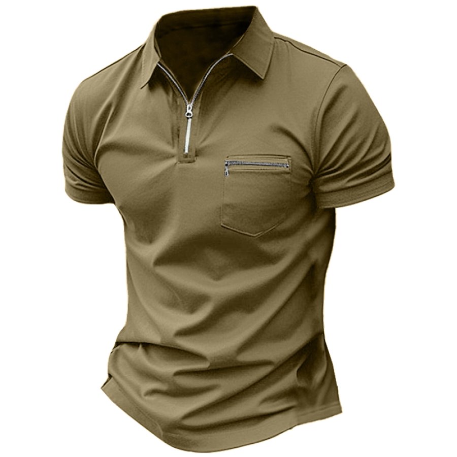 Men's Breathable Quick Dry Stretch Muscle Sports Zipper Pocket POLO Shirt, T-Shirts, , COTOSEN, Apparel Online, Cheap Clothes, Buy Now