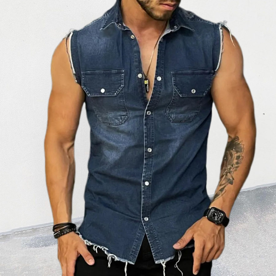 Mens Fashion Solid Color Sleeveless Denim Shirt, Tank Top, , COTOSEN, Apparel Online, Cheap Clothes, Buy Now