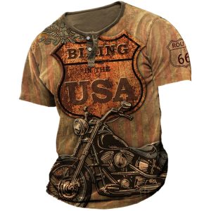 Mens Outdoor 66 Route Graphic Printed Henley Shirt Tee, T-Shirts, , COTOSEN, Apparel Online, Cheap Clothes, Buy Now