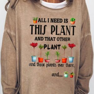 Women's Funny Plant Lover Letter Casual Sweatshirt, color:Light Brown|size:3XL, Lilicloth.com