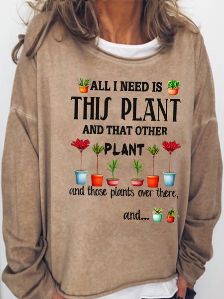 Women's Funny Plant Lover Letter Casual Sweatshirt, color:Light Brown|size:3XL, Lilicloth.com