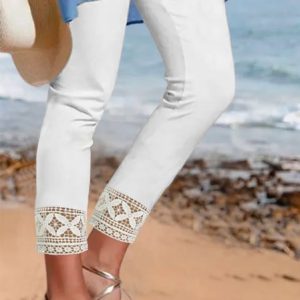 Casual Plain Lace Leggings, color:White|size:XXL, Lilicloth.com