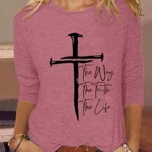 Women's Christian Cross Casual Shirt, color:Pink|size:3XL, Lilicloth.com